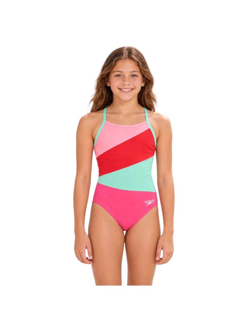 Speedo Girls Radiating Splice One-Piece Swimsuit Size 12 NWT